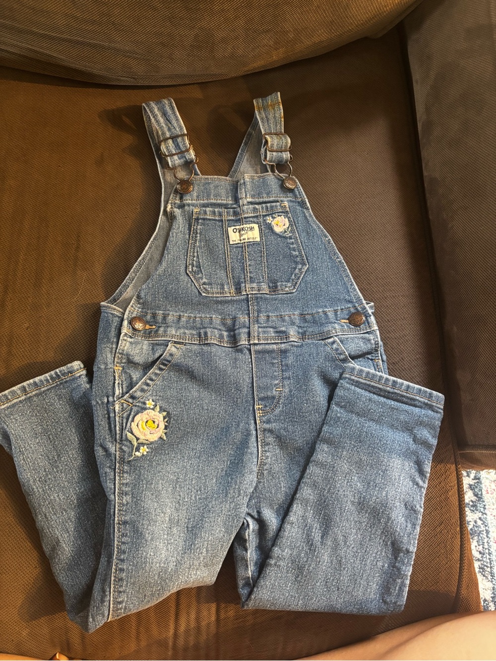 OshKosh Light Blue Denim Overalls 2-pack, one with Embroidered Flowers!